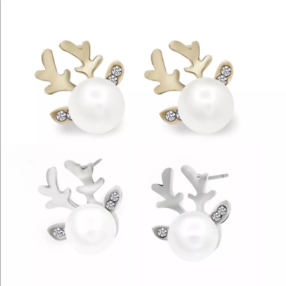 ✨”DASHER” GOLD REINDEER PEARL EARRINGS-NEW✨ - Picture 6 of 7